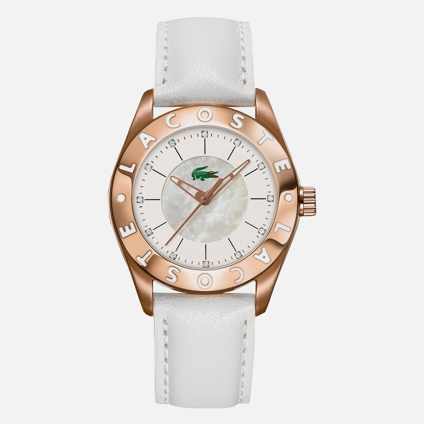 Lacoste Biarritz rose gold leather strap watch Women