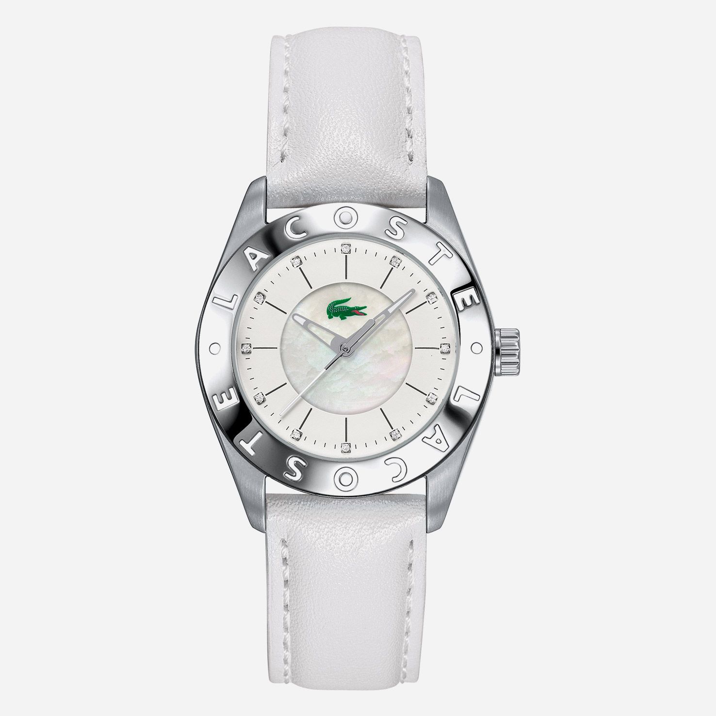 Lacoste Biarritz crystals leather strap watch Women
