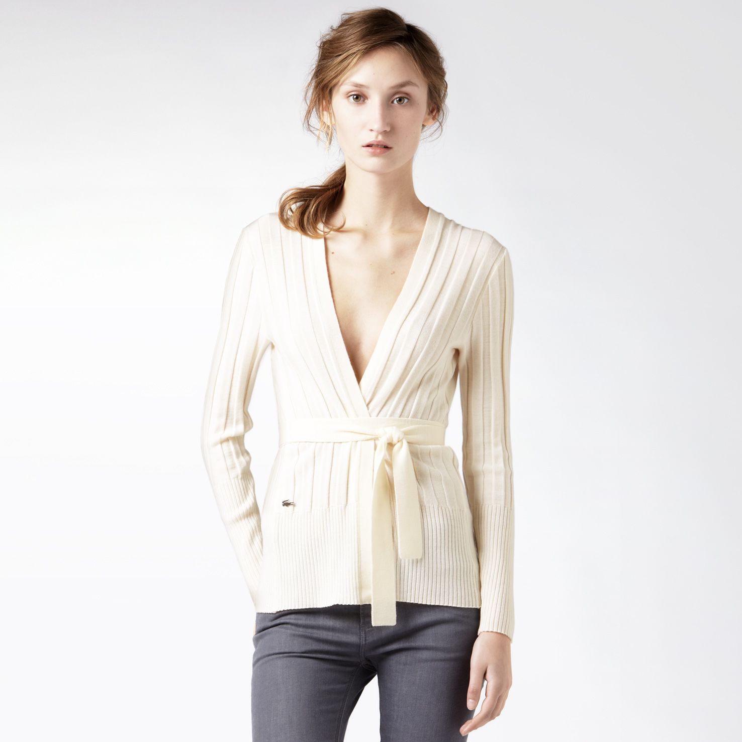Merino wool long belted cardigan