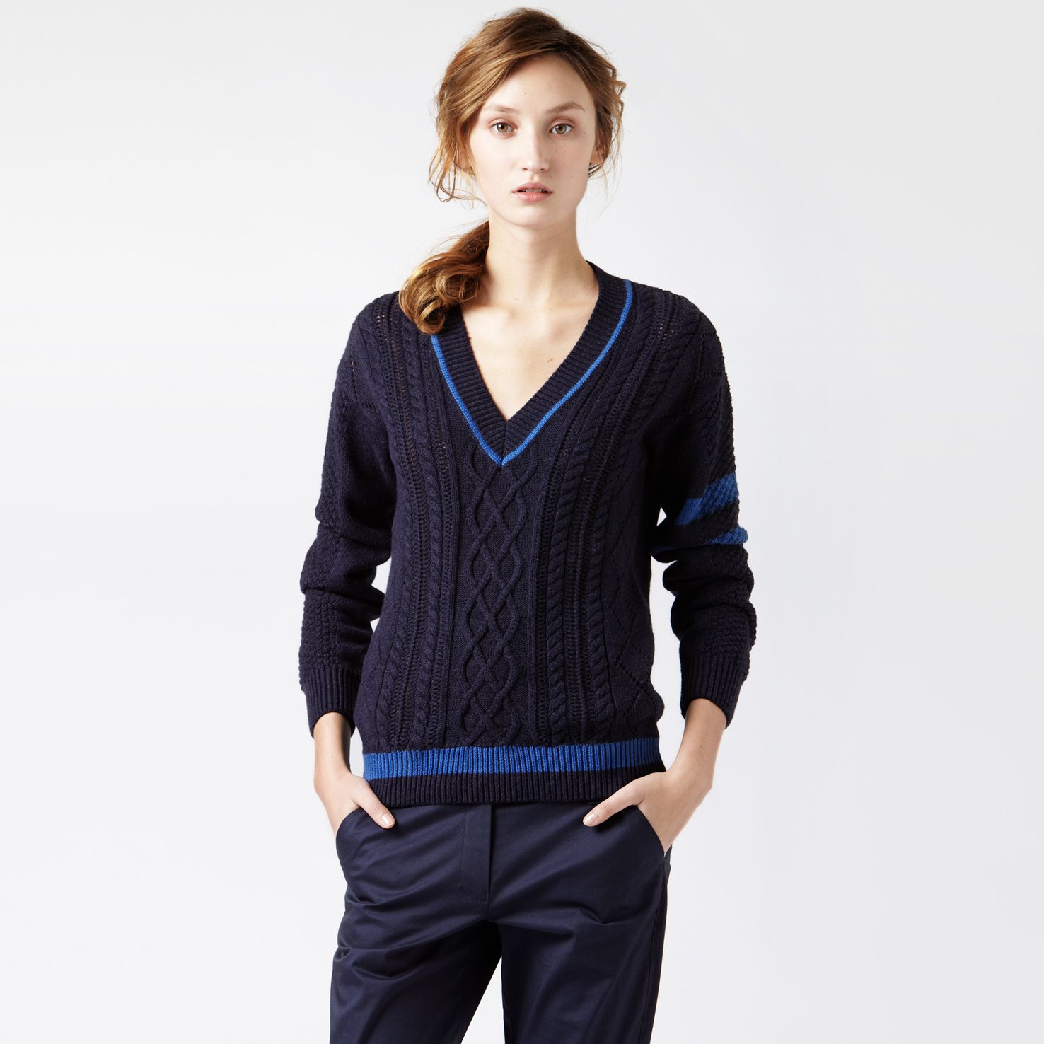 Lacoste Cable knit V-neck Golf sweater Women