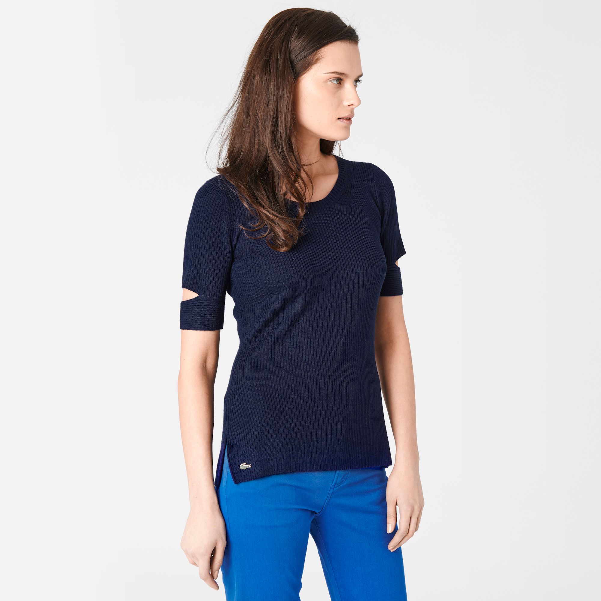 Lacoste Wool sweater with openwork sleeves Women