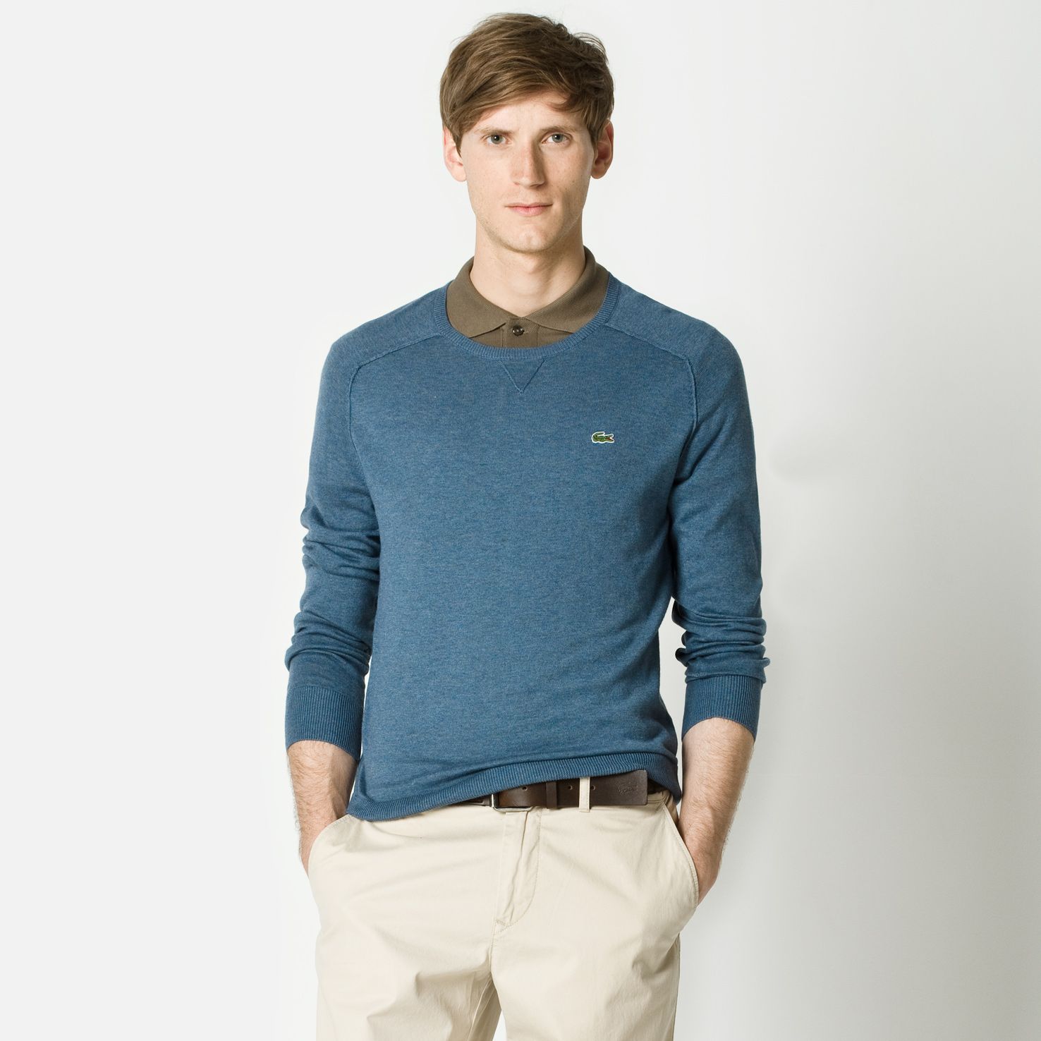 Round neck sweater with elbow patches