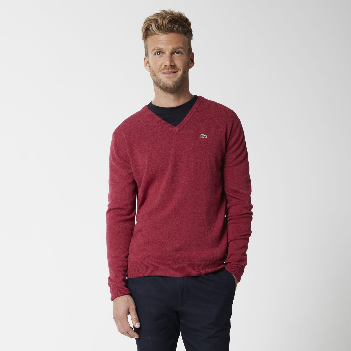 Plain slim fit V-neck sweater