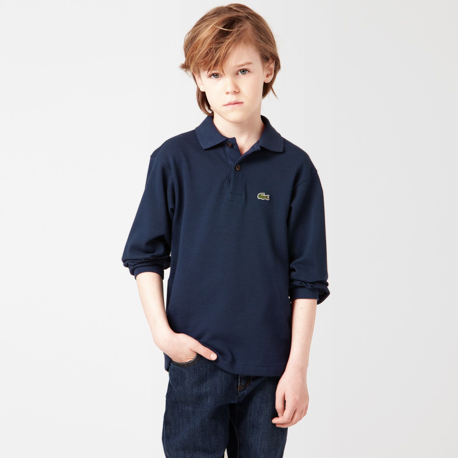 Classic fit plain long sleeved polo