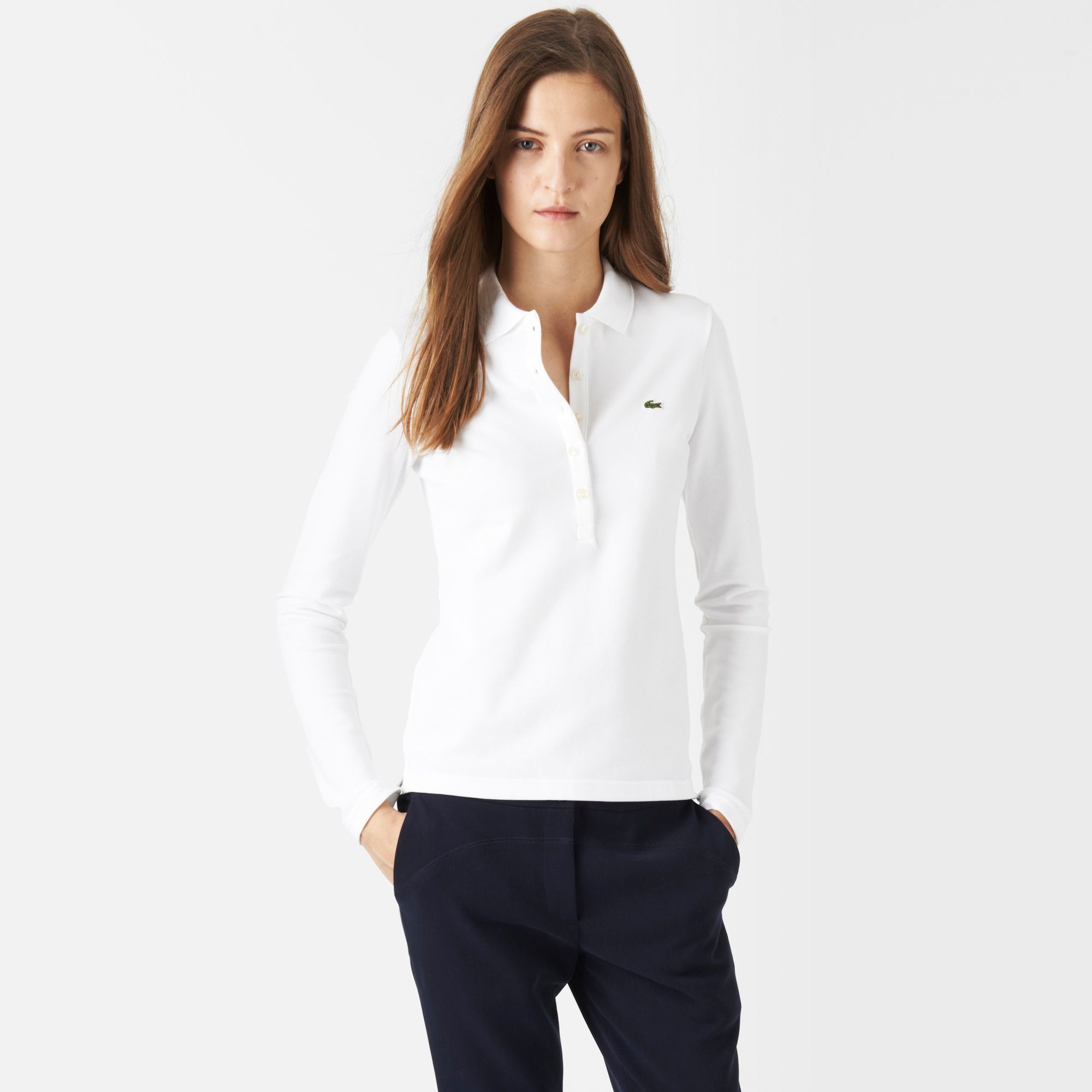 Plain long sleeved Lacoste stretch polo