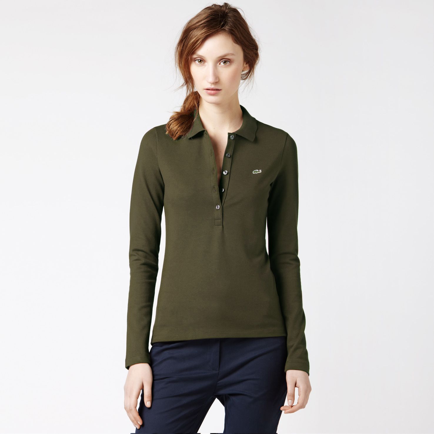 Plain stretch long sleeved Lacoste polo