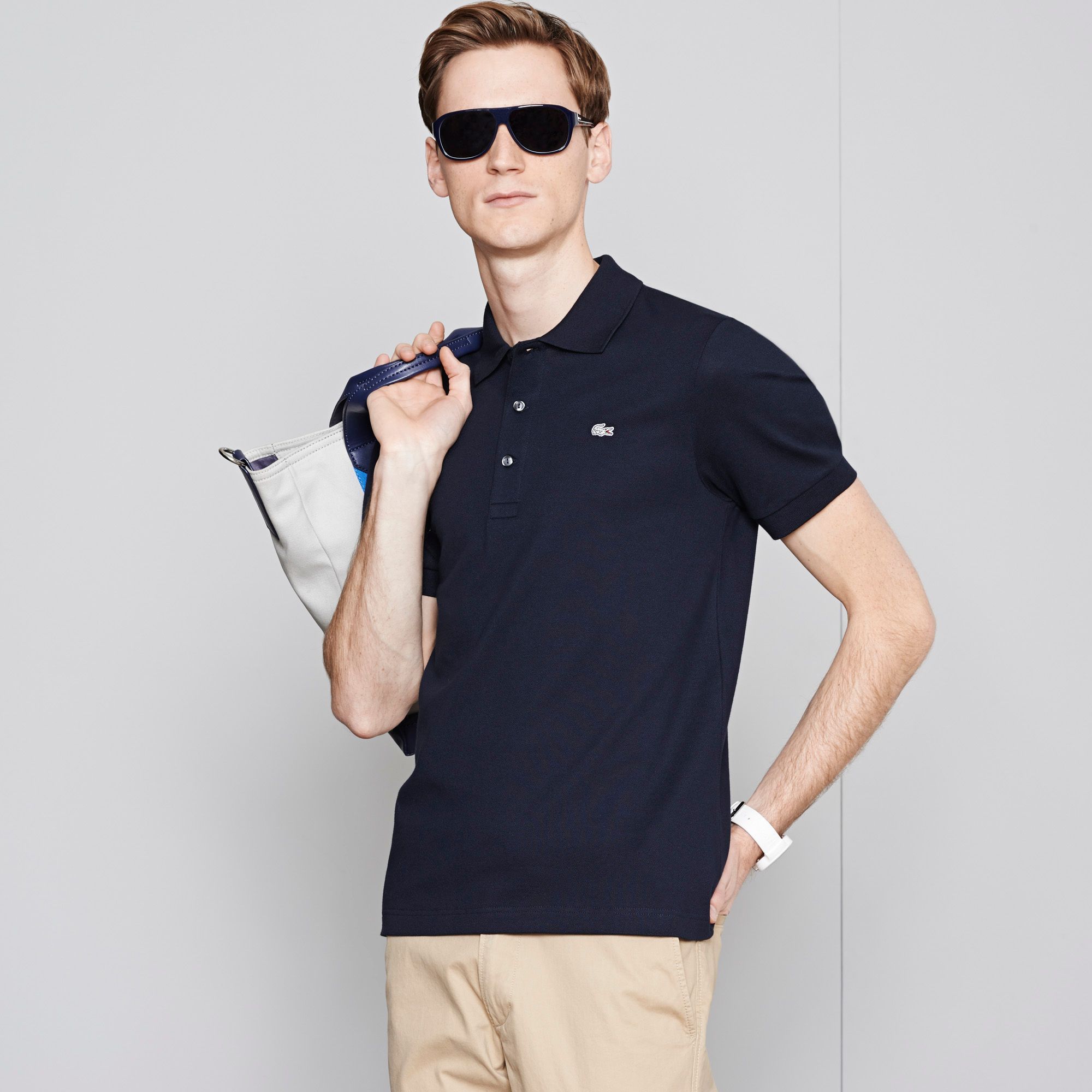  Grey crocodile plain Lacoste stretch polo Men