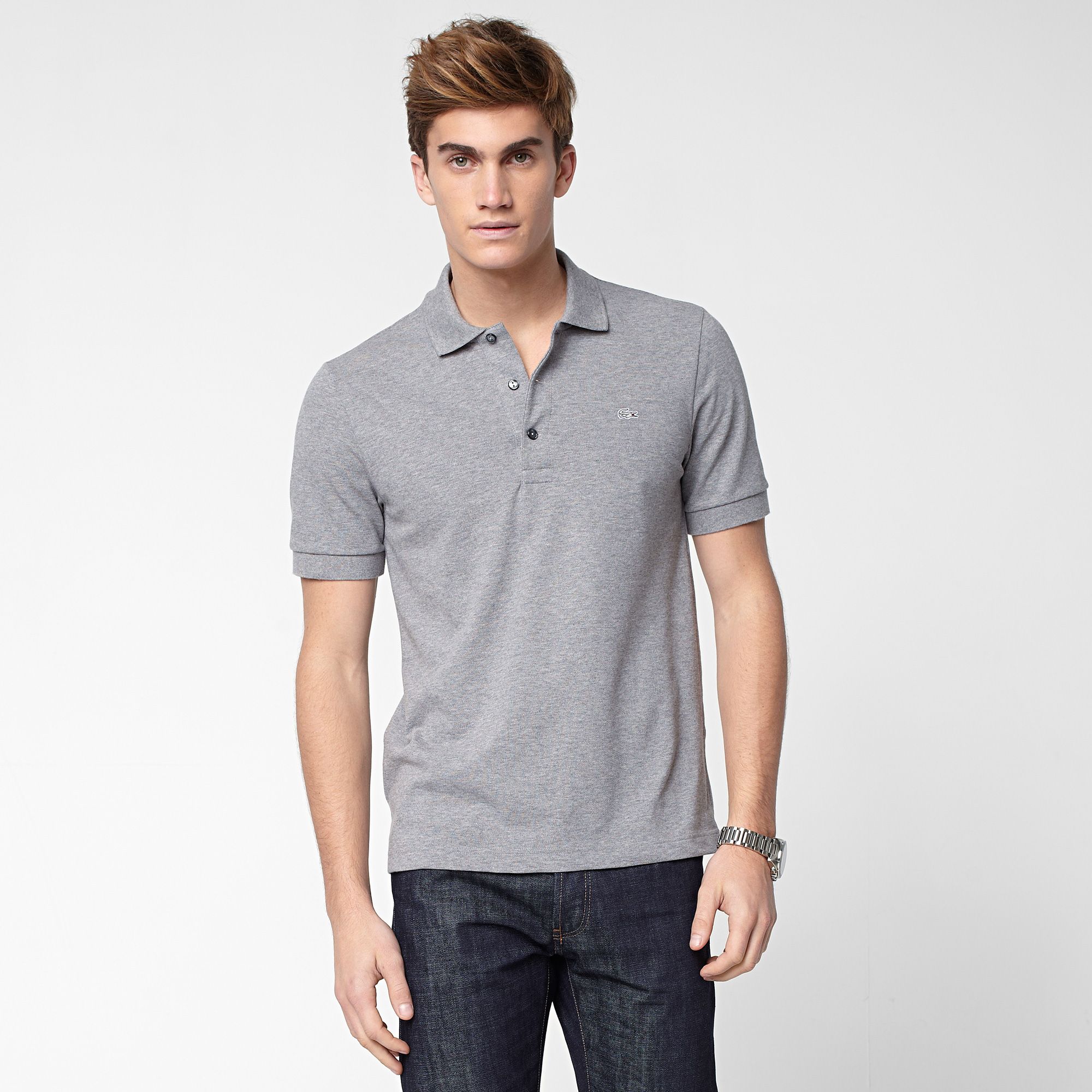  Grey crocodile plain Lacoste stretch polo Men