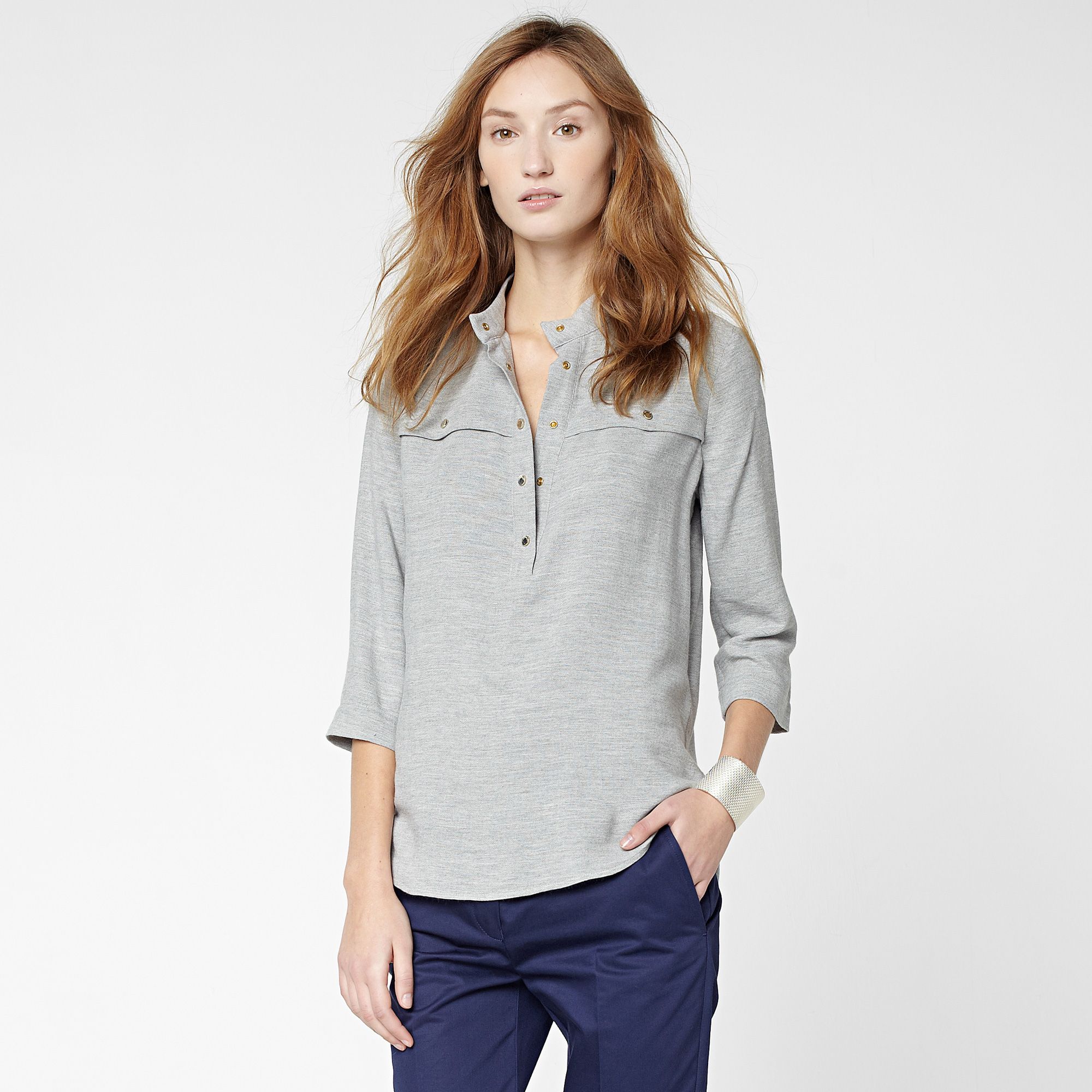 Lacoste 3/4 sleeve top with button-down collar Women