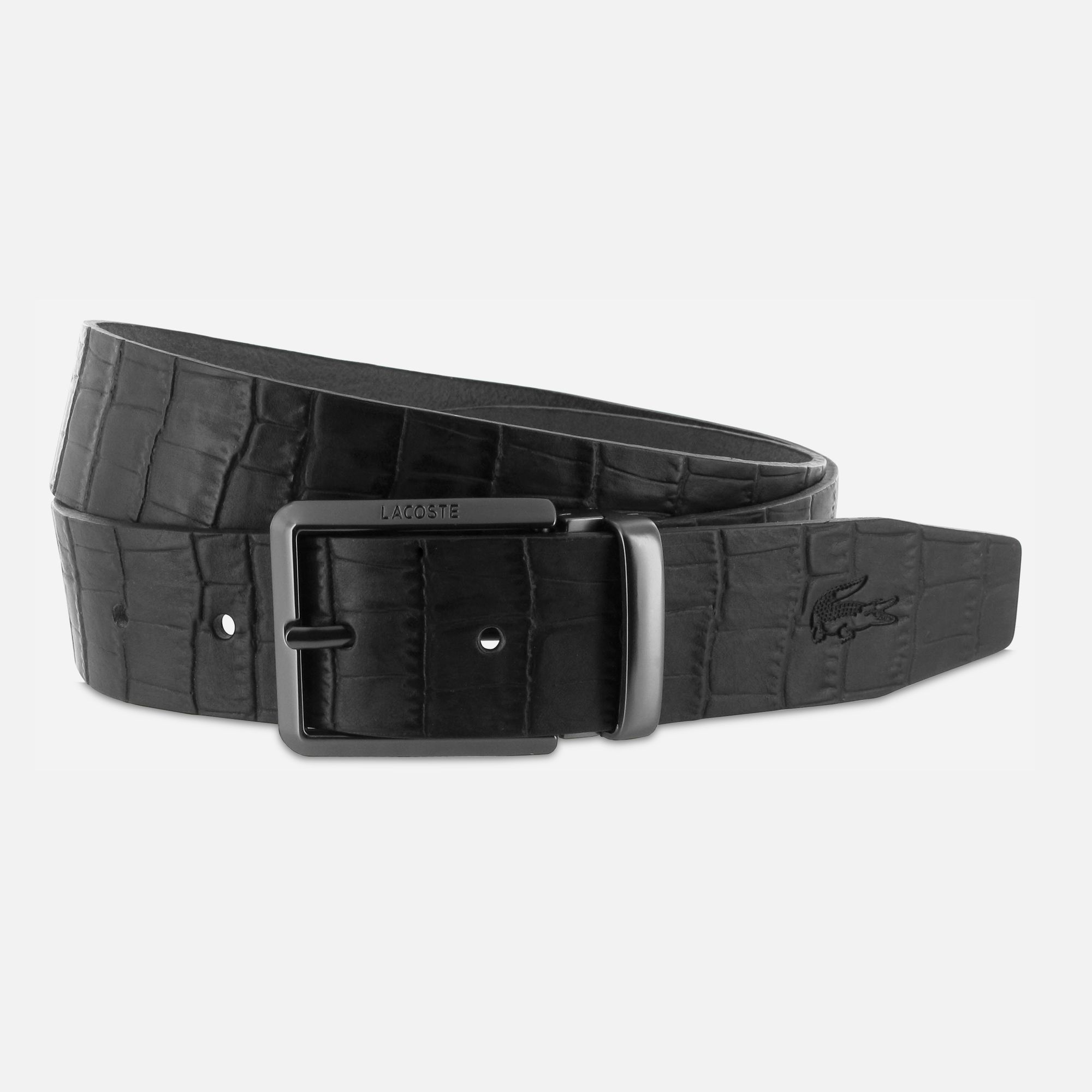 Lacoste Crocodile print cowhide leather belt Men