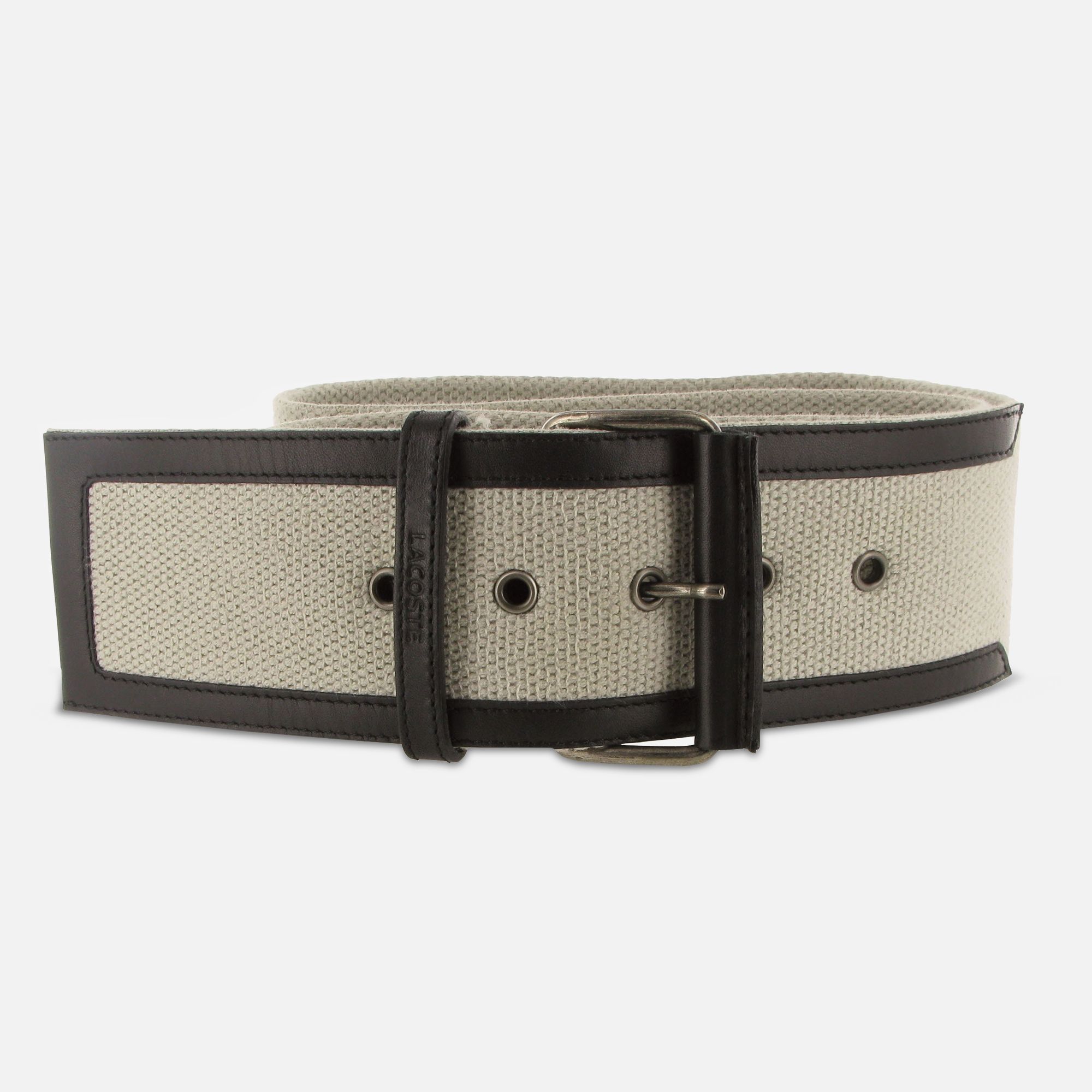 Lacoste Smooth cowhide leather and woven webbing belt Women
