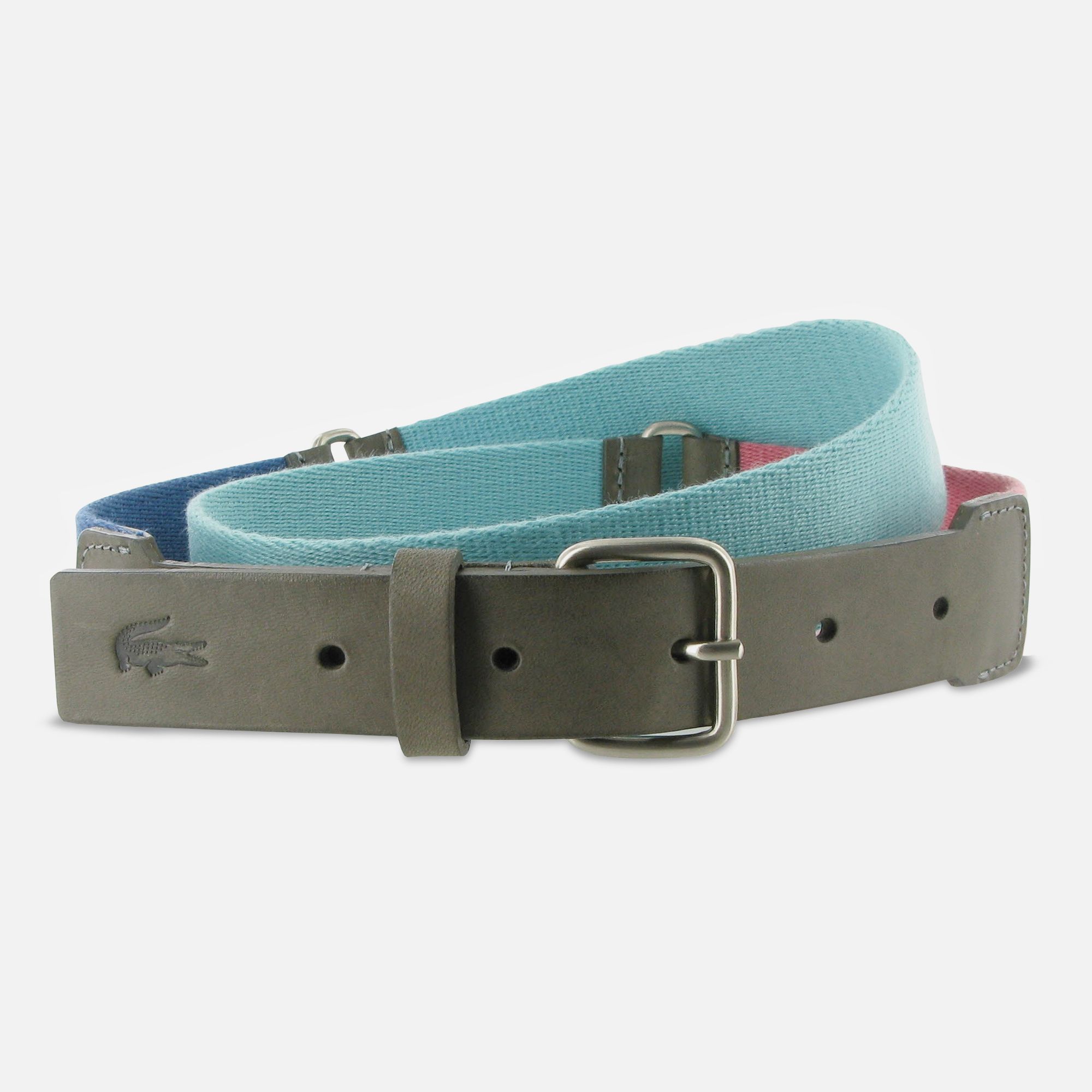 Lacoste Matte cowhide leather and woven webbing belt Men