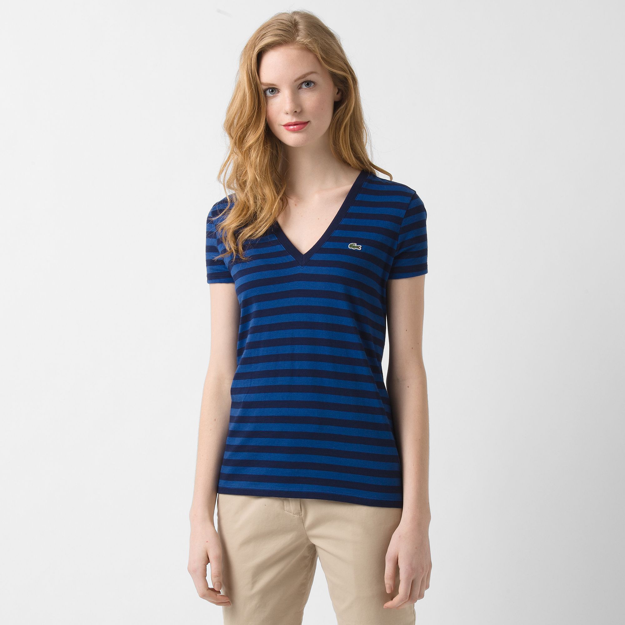 Lacoste Striped V-neck tee shirt Women