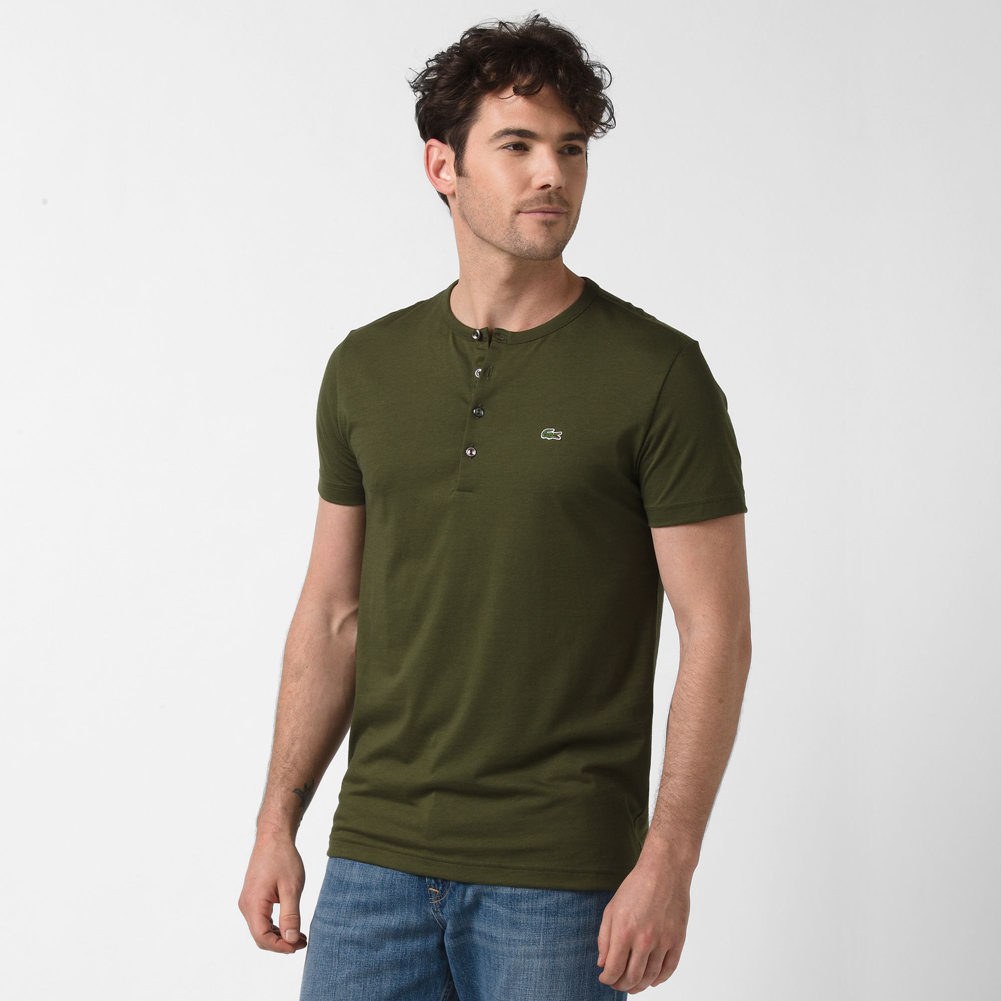 Lacoste Grandad neck tee-shirt in Pima cotton Men